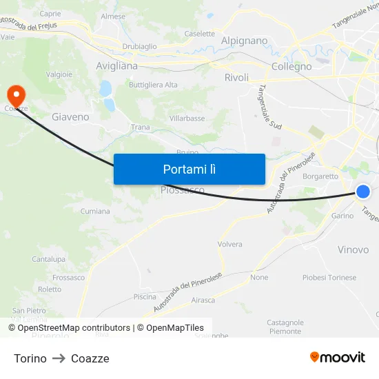 Torino to Coazze map