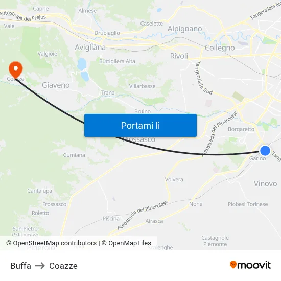 Buffa to Coazze map
