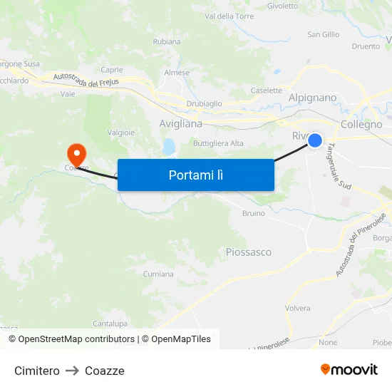 Cimitero to Coazze map