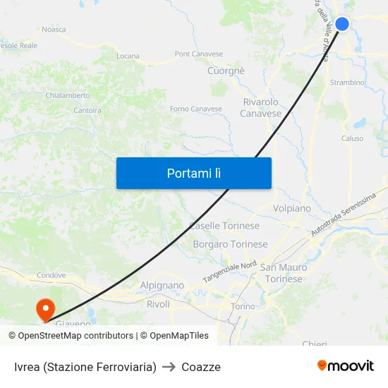 Ivrea (Stazione Ferroviaria) to Coazze map