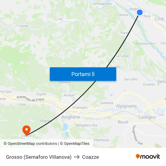 Grosso (Semaforo Villanova) to Coazze map