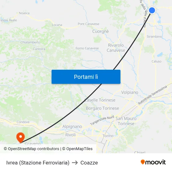Ivrea (Stazione Ferroviaria) to Coazze map