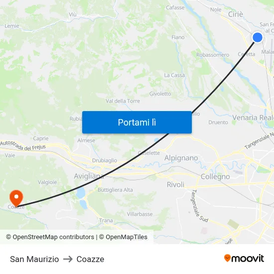 San Maurizio to Coazze map