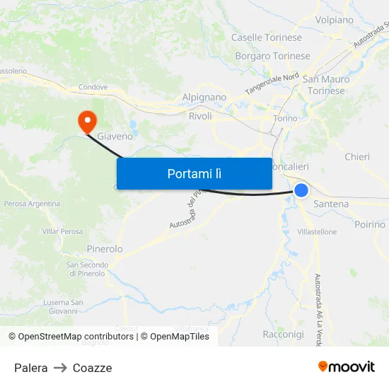 Palera to Coazze map