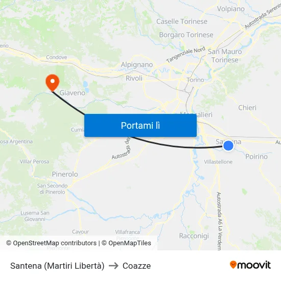 Santena (Martiri Libertà) to Coazze map