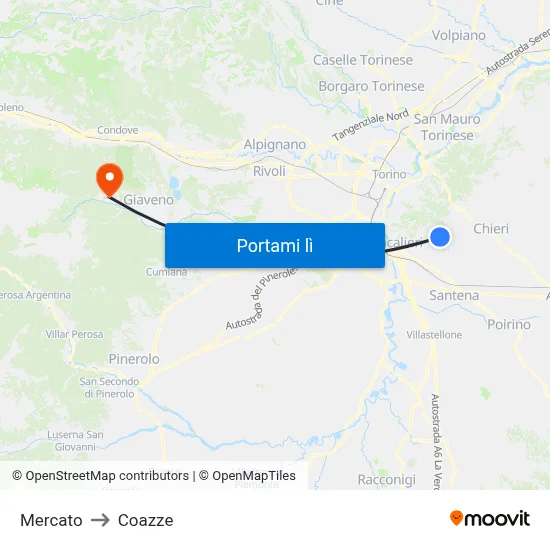 Mercato to Coazze map