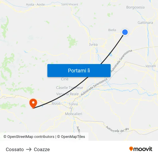 Cossato to Coazze map