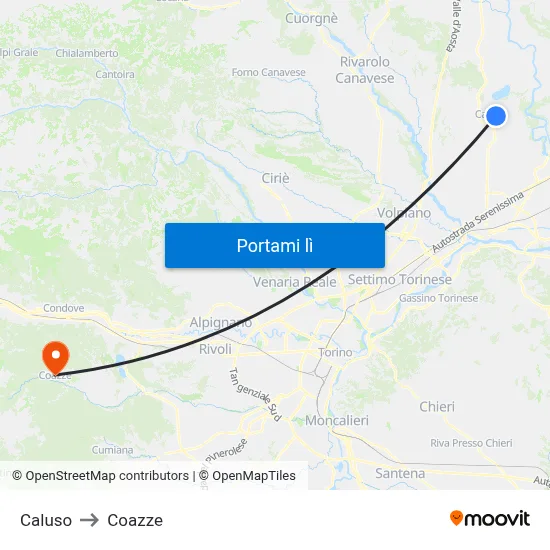 Caluso to Coazze map