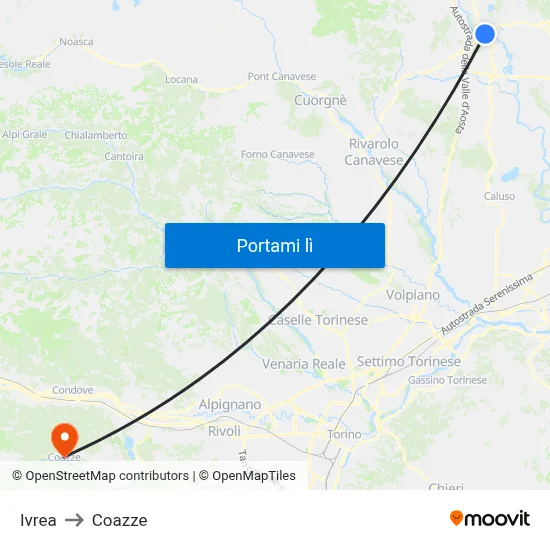 Ivrea to Coazze map