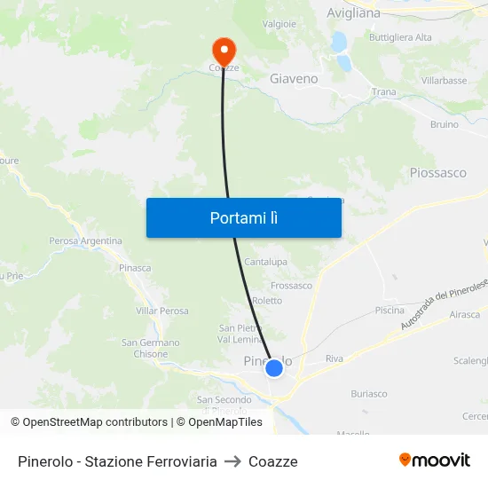 Pinerolo - Stazione Ferroviaria to Coazze map