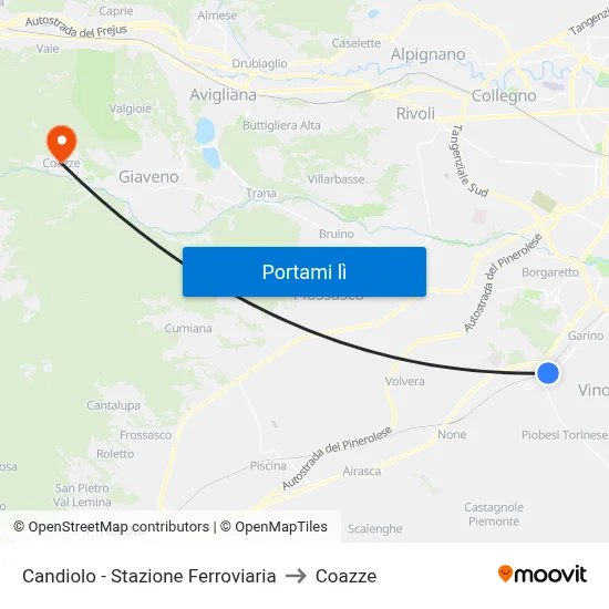Candiolo - Stazione Ferroviaria to Coazze map
