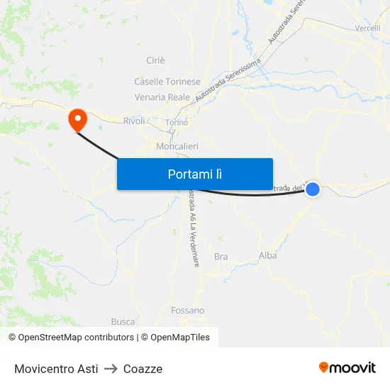 Movicentro Asti to Coazze map