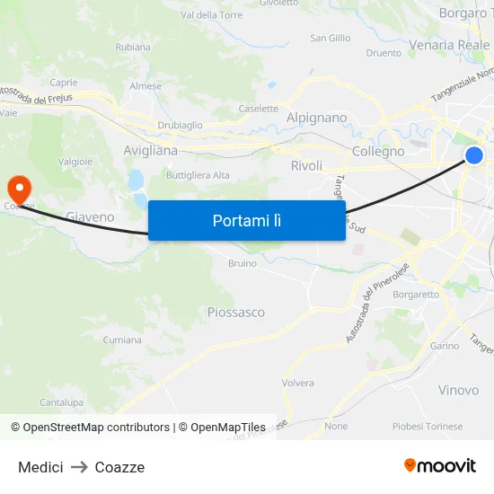 Medici to Coazze map