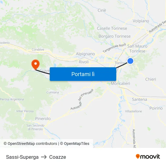 Sassi-Superga to Coazze map