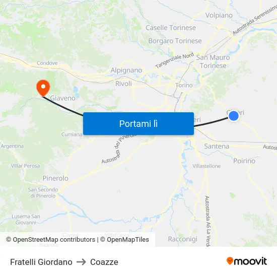 Fratelli Giordano to Coazze map