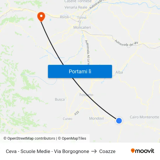 Ceva - Scuole Medie - Via Borgognone to Coazze map