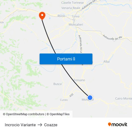Incrocio Variante to Coazze map