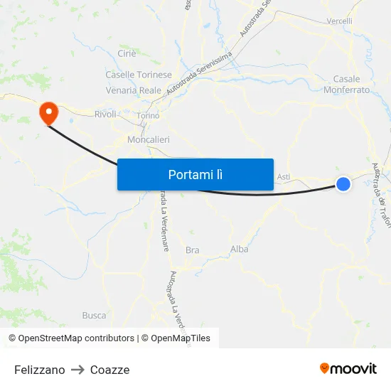 Felizzano to Coazze map