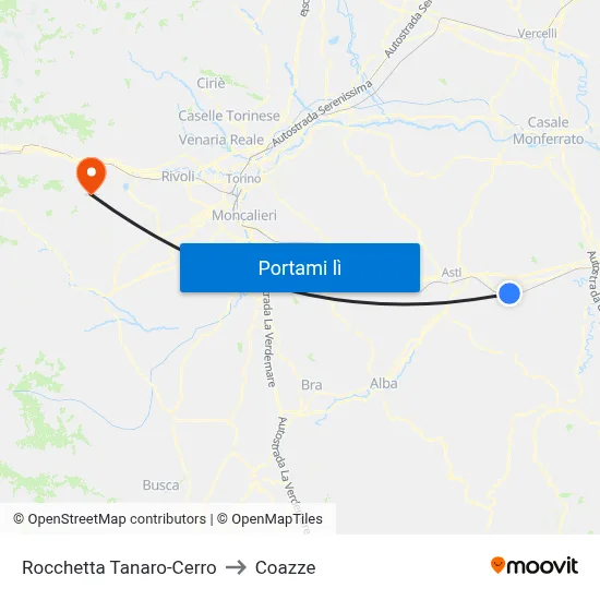 Rocchetta Tanaro-Cerro to Coazze map