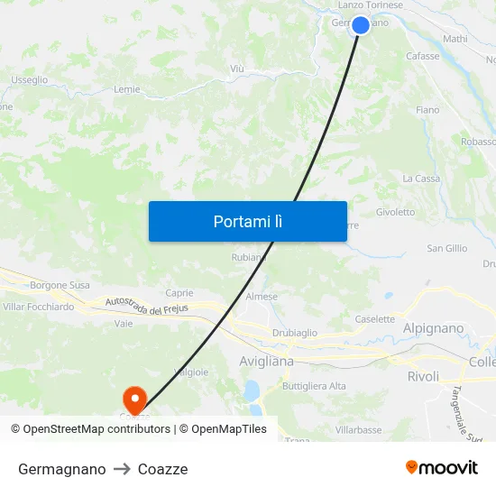 Germagnano to Coazze map