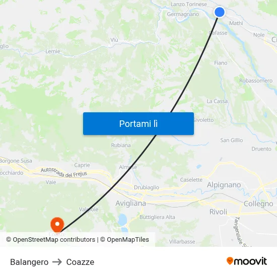 Balangero to Coazze map