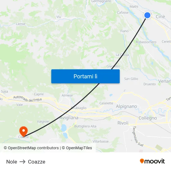 Nole to Coazze map
