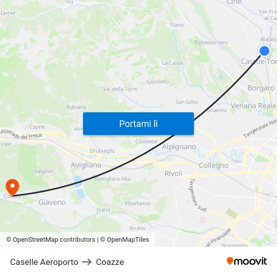 Torino Aeroporto Di Caselle to Coazze map