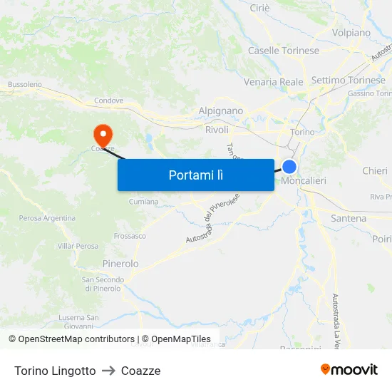 Torino Lingotto to Coazze map