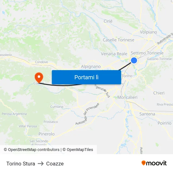 Torino Stura to Coazze map