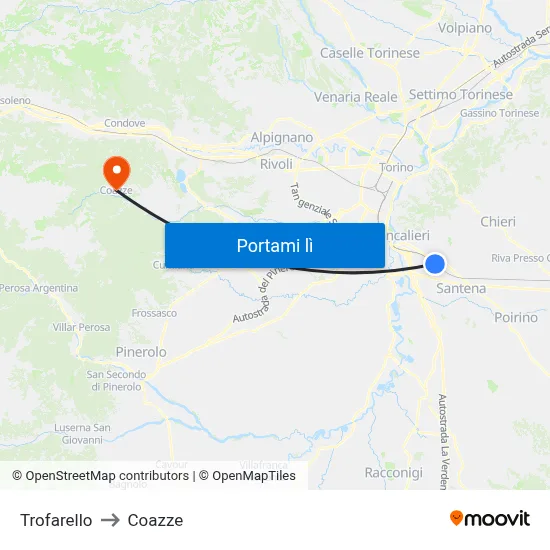Trofarello to Coazze map