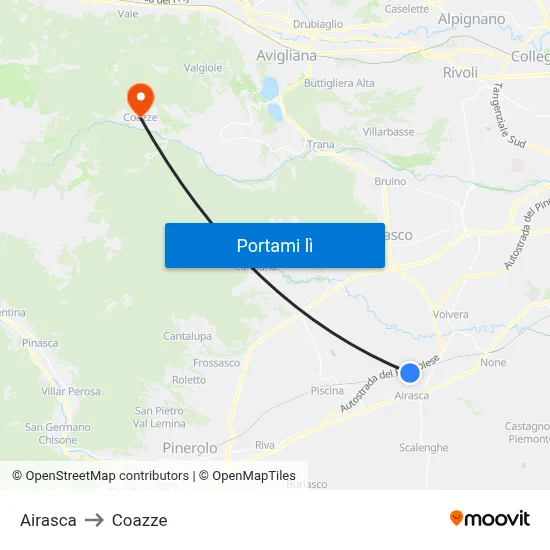 Airasca to Coazze map