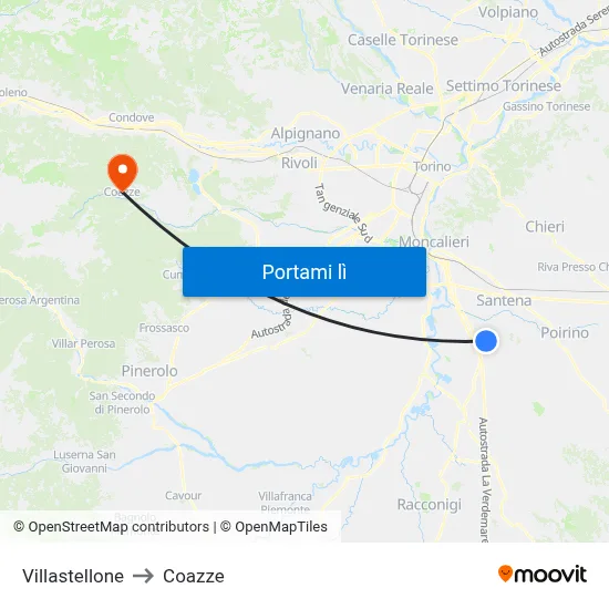 Villastellone to Coazze map