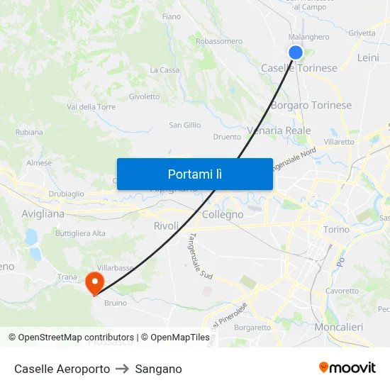 Caselle Aeroporto to Sangano map
