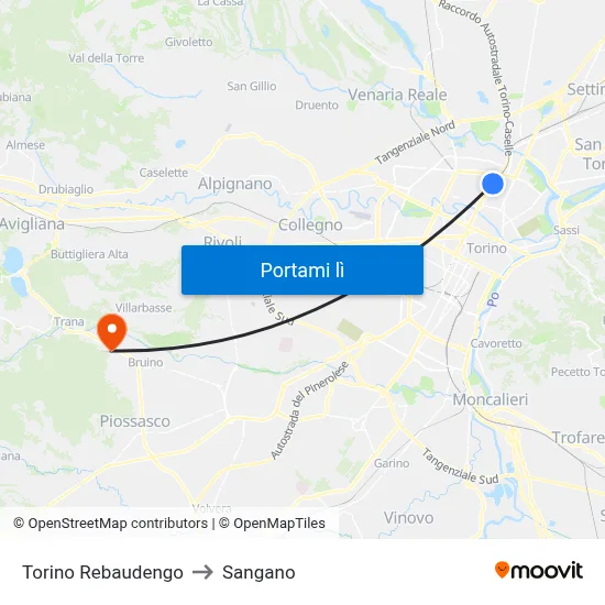 Torino Rebaudengo to Sangano map