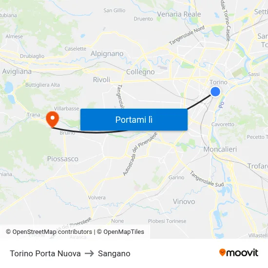 Torino Porta Nuova to Sangano map