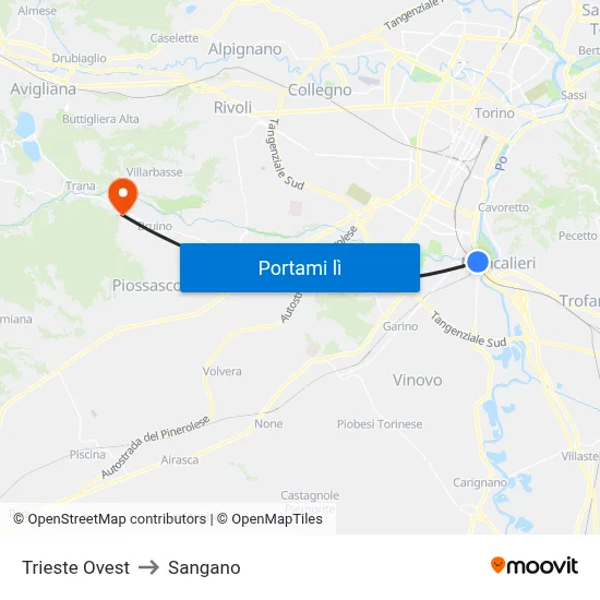 Trieste Ovest to Sangano map