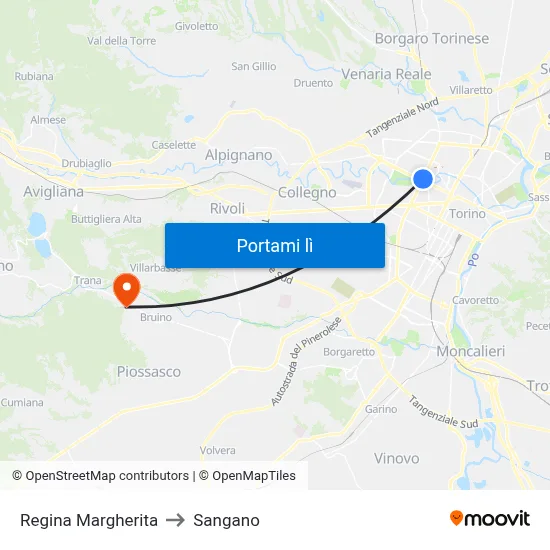 Regina Margherita to Sangano map