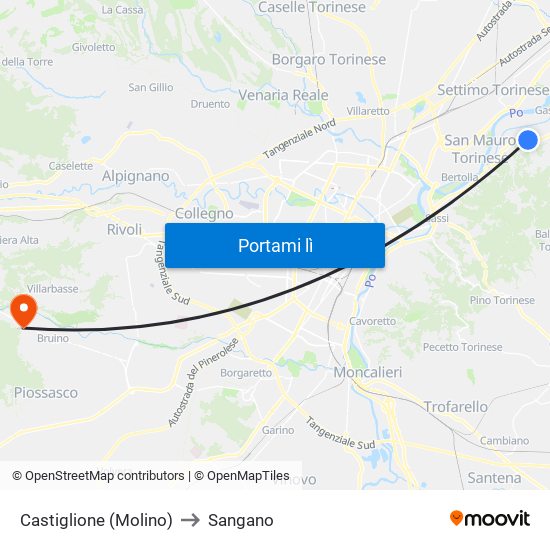 Castiglione (Molino) to Sangano map