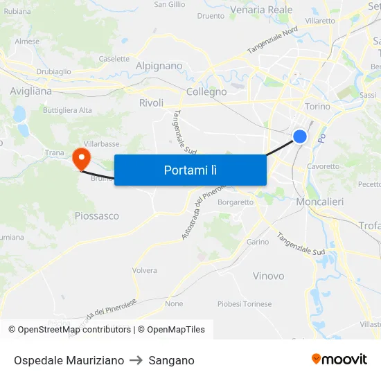 Ospedale Mauriziano to Sangano map