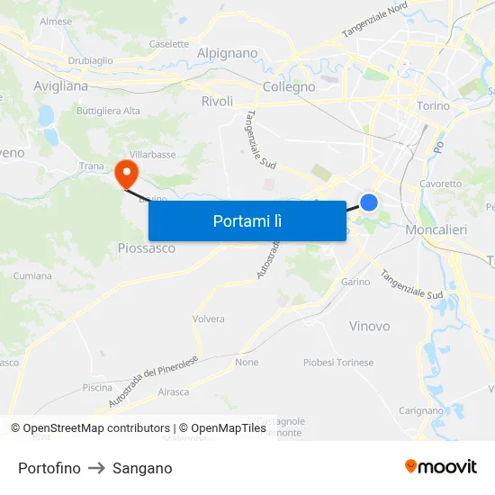Portofino to Sangano map