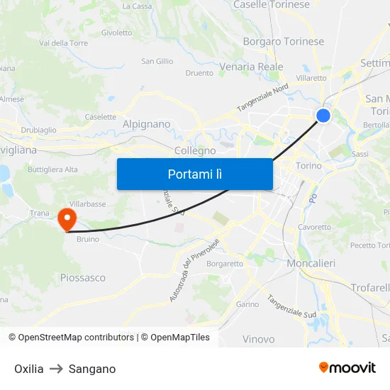 Oxilia to Sangano map