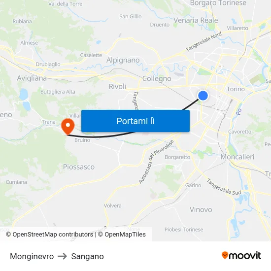 Monginevro to Sangano map