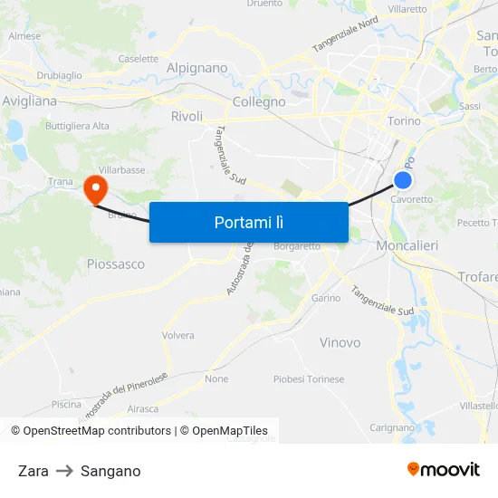Zara to Sangano map