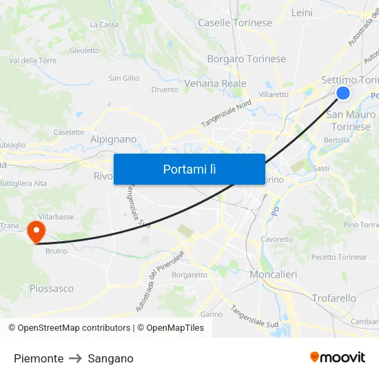 Piemonte to Sangano map