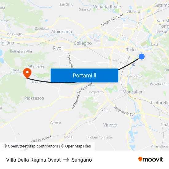 Villa Della Regina Ovest to Sangano map