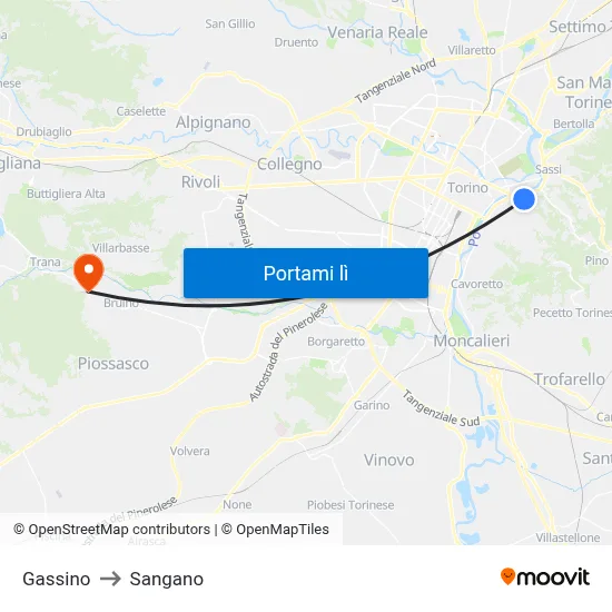 Gassino to Sangano map