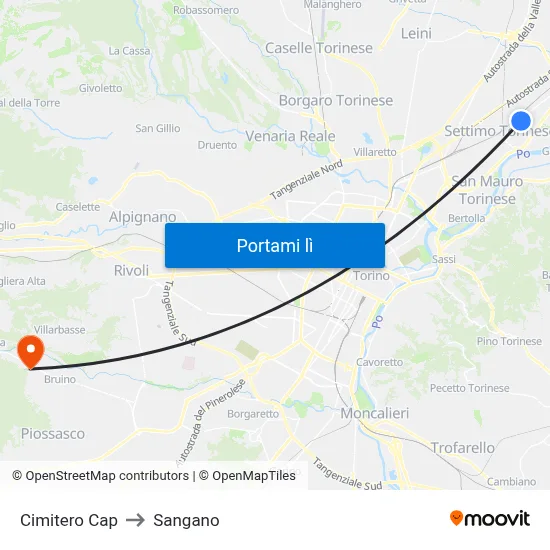 Cimitero Cap to Sangano map