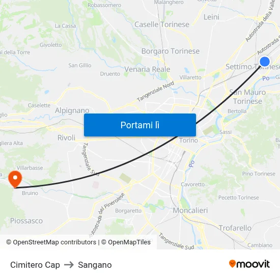 Cimitero Cap to Sangano map