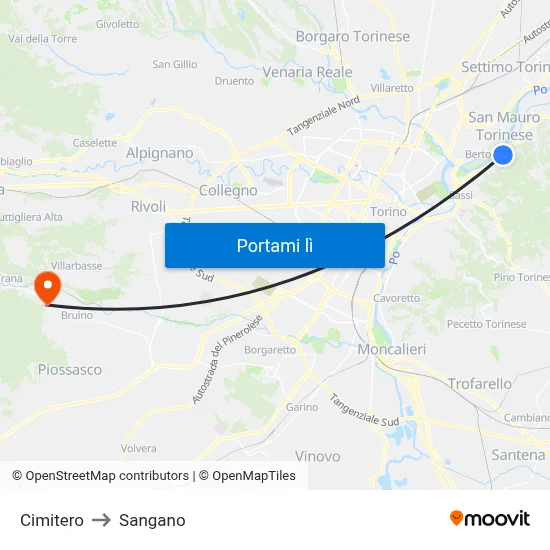 Cimitero to Sangano map
