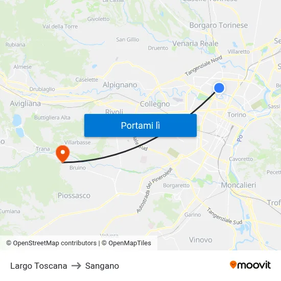 Largo Toscana to Sangano map